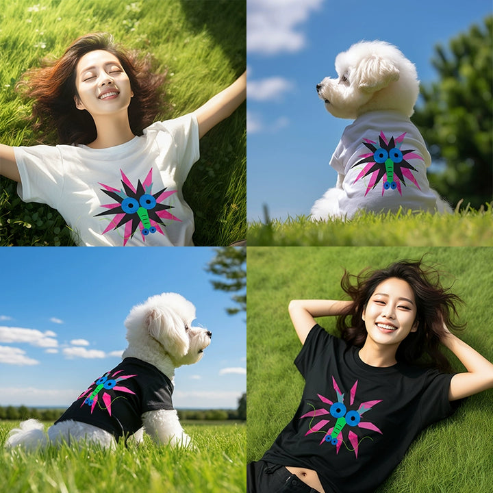 抽象龍貓狗夏季親子T卹