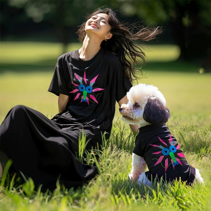 抽象龍貓狗夏季親子T卹