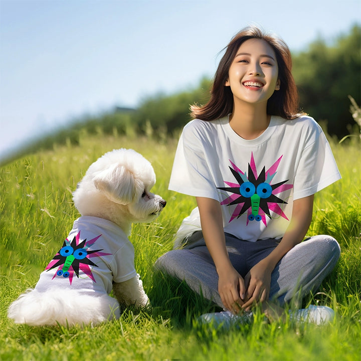 抽象龍貓狗夏季親子T卹