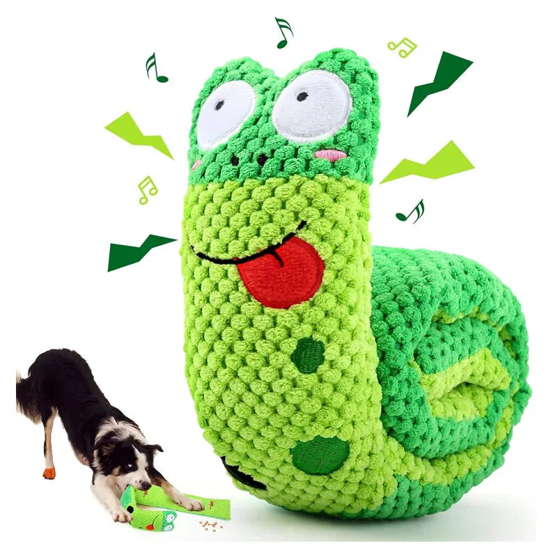 Tough Chew Dog Puzzle Toy โ Squeaky Plush Snail Feeder, Interactive & Foldable