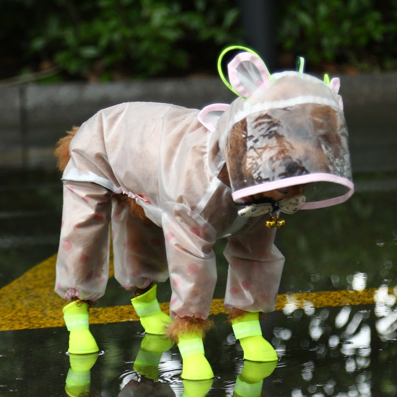 Small Dog Raincoat Pet Waterproof Outdoor Clothes 4 Feet Reflective