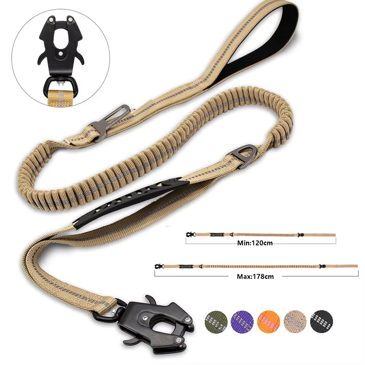 Reflective Bungee Dog Leash with Car Seatbelt Clip – No-Pull, Shock-Absorbing, Heavy-Duty for Large Dogs