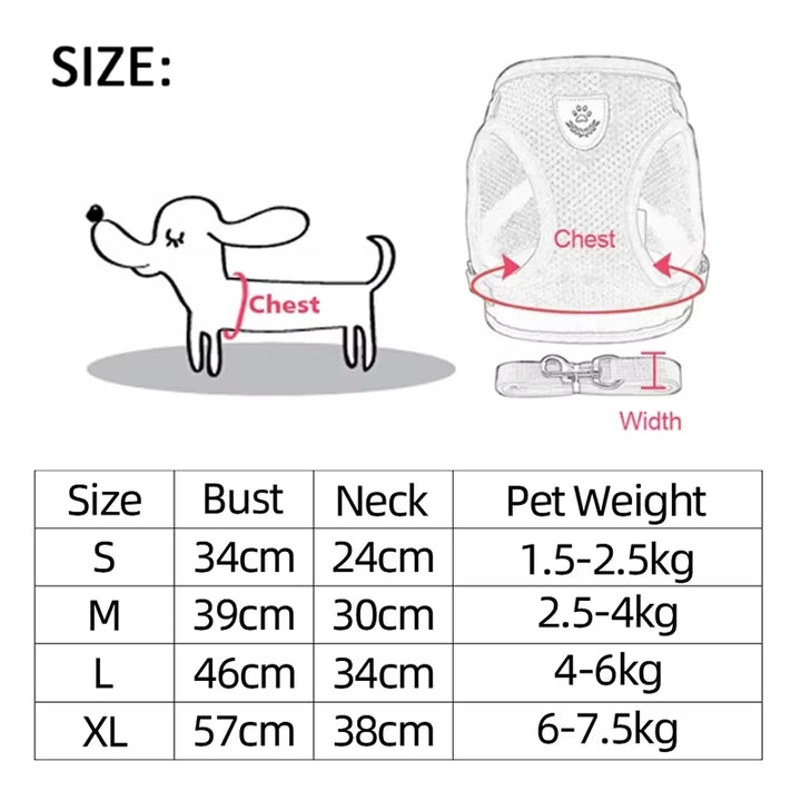 Adjustable Breathable Harness & Leash Set for Small Dogs and Cats