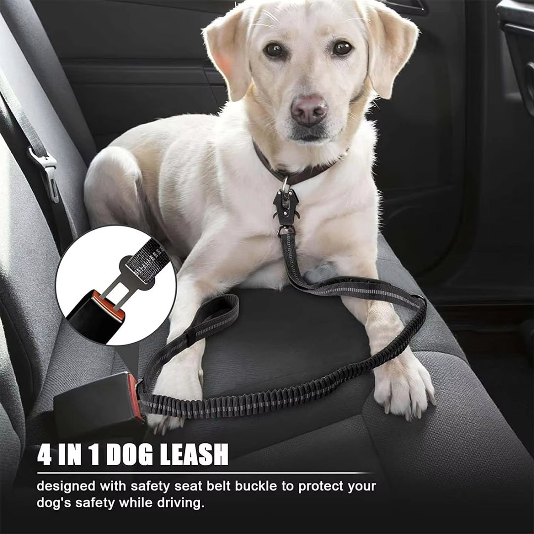 Reflective Bungee Dog Leash with Car Seatbelt Clip – No-Pull, Shock-Absorbing, Heavy-Duty for Large Dogs