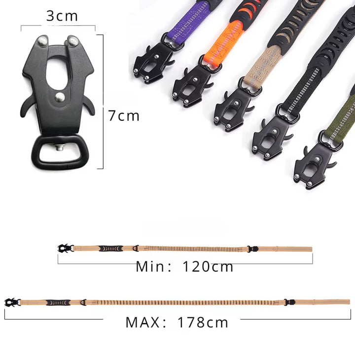 Reflective Bungee Dog Leash with Car Seatbelt Clip – No-Pull, Shock-Absorbing, Heavy-Duty for Large Dogs