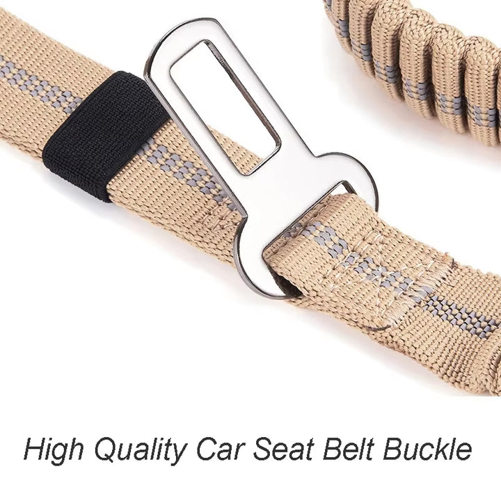 Reflective Bungee Dog Leash with Car Seatbelt Clip – No-Pull, Shock-Absorbing, Heavy-Duty for Large Dogs