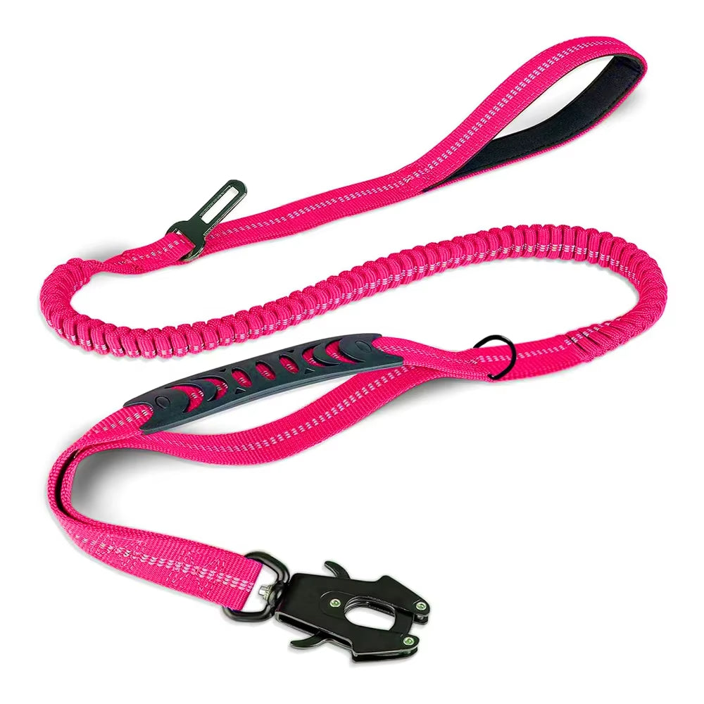 Reflective Bungee Dog Leash with Car Seatbelt Clip – No-Pull, Shock-Absorbing, Heavy-Duty for Large Dogs