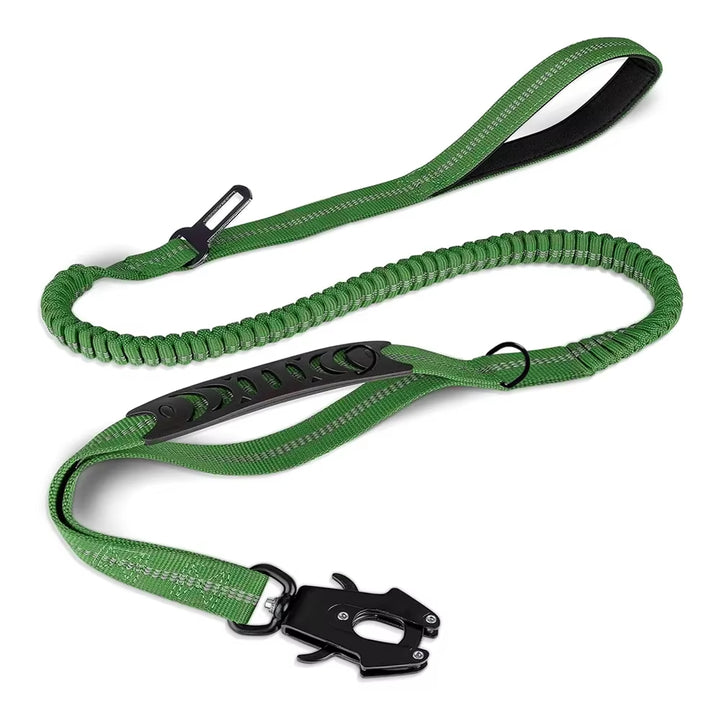 Reflective Bungee Dog Leash with Car Seatbelt Clip – No-Pull, Shock-Absorbing, Heavy-Duty for Large Dogs