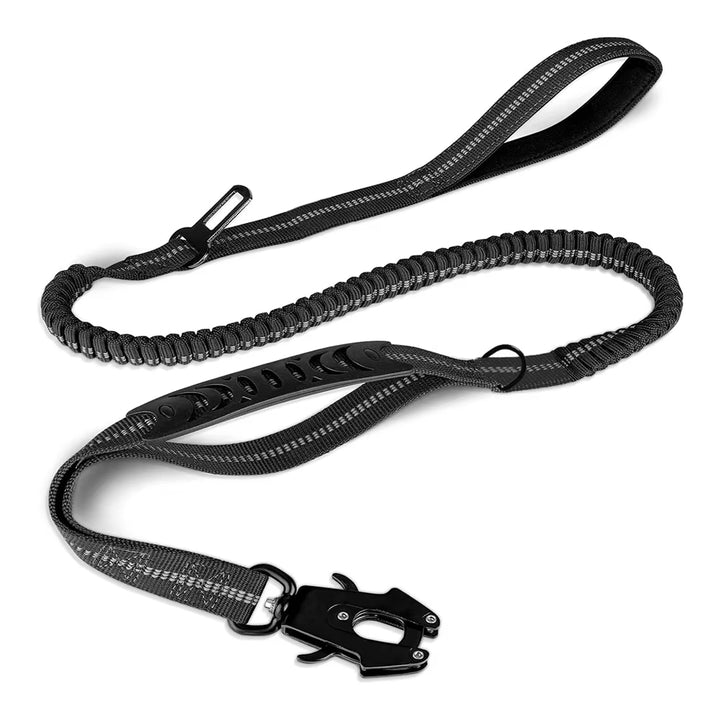 Reflective Bungee Dog Leash with Car Seatbelt Clip – No-Pull, Shock-Absorbing, Heavy-Duty for Large Dogs