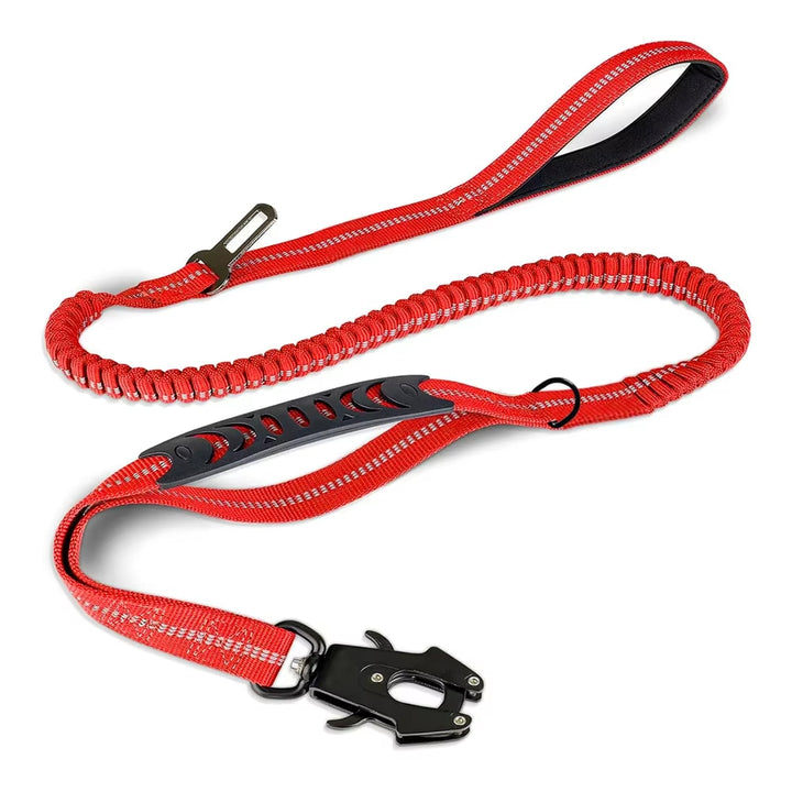 Reflective Bungee Dog Leash with Car Seatbelt Clip – No-Pull, Shock-Absorbing, Heavy-Duty for Large Dogs