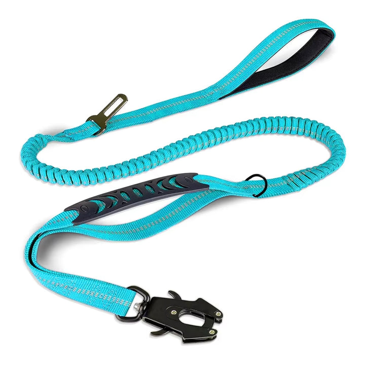 Reflective Bungee Dog Leash with Car Seatbelt Clip – No-Pull, Shock-Absorbing, Heavy-Duty for Large Dogs