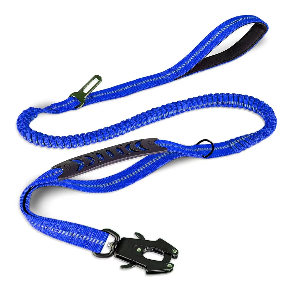 Reflective Bungee Dog Leash with Car Seatbelt Clip – No-Pull, Shock-Absorbing, Heavy-Duty for Large Dogs