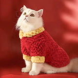 "GET RICH" Festive Winter Cat Outfit – Fleece-Lined New Year’s Jacket