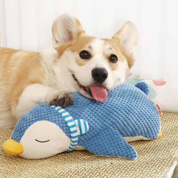 Blue Penguin Plush Dog Sleeping Companion Toy