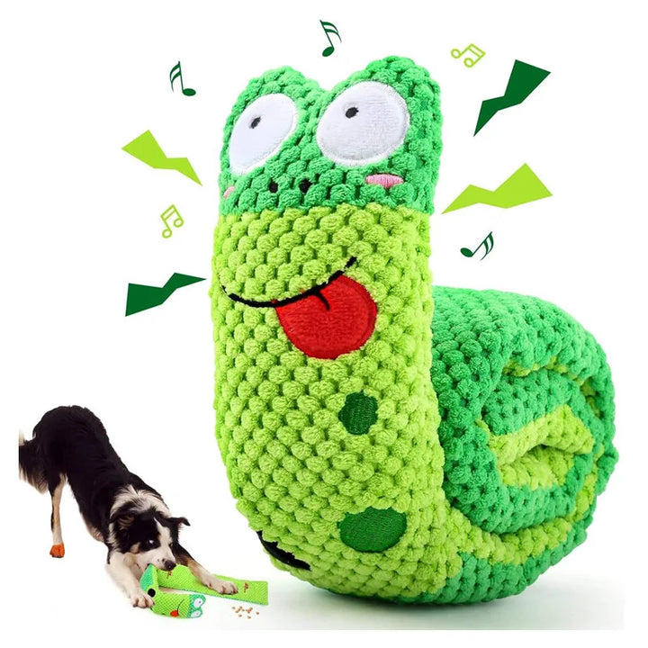 Tough Chew Dog Puzzle Toy – Squeaky Plush Snail Feeder, Interactive & Foldable