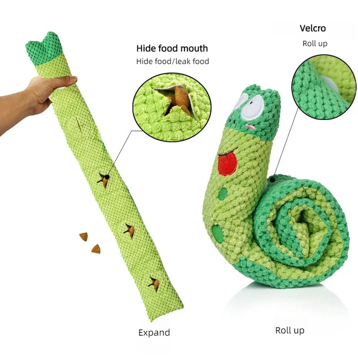 Tough Chew Dog Puzzle Toy – Squeaky Plush Snail Feeder, Interactive & Foldable