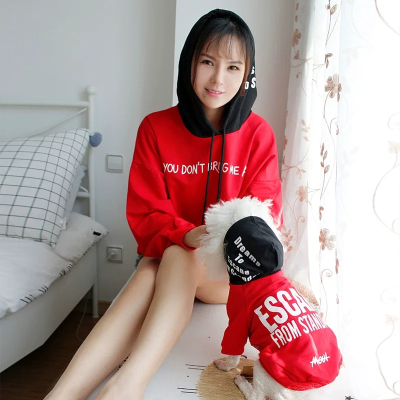 Red & Black Contrast Pet Parent-Child Hoodie