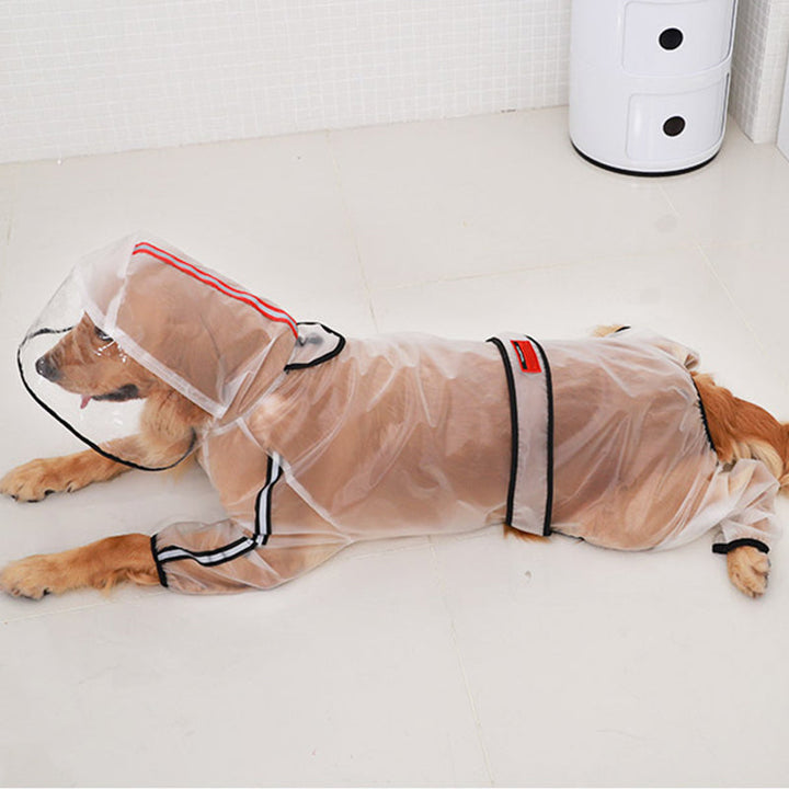 Pet Raincoat Four Feet Hooded Transparent Waterproof Rain Out Clothes