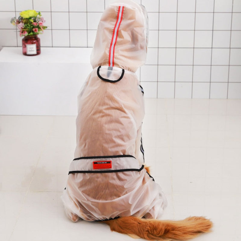 Pet Raincoat Four Feet Hooded Transparent Waterproof Rain Out Clothes