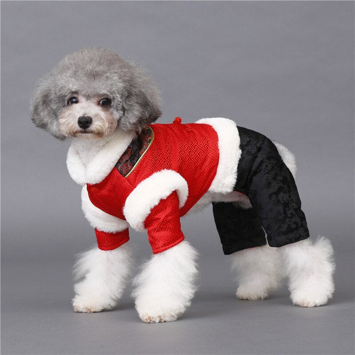 Pet Dog Chinese Traditional Tang Suit Four-leg Costumes Cotton-padded Clothes