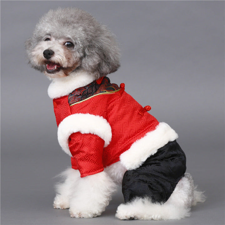 Pet Dog Chinese Traditional Tang Suit Four-leg Costumes Cotton-padded Clothes