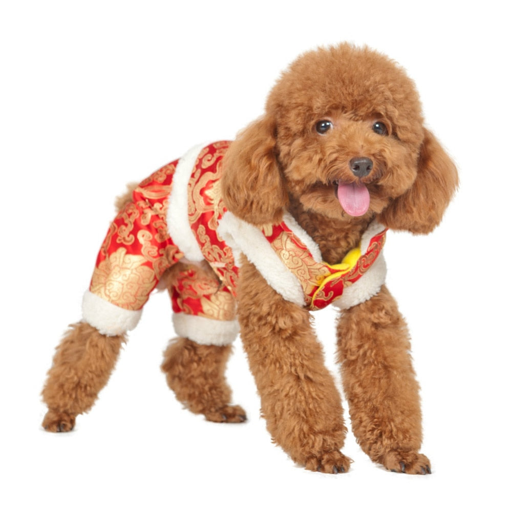 Pet Dog Cat Four-Feet Jumpsuit Chinese New Year Traditional Tang Suit