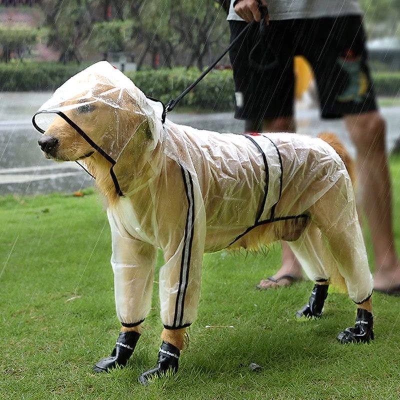 Pet Raincoat Four Feet Hooded Transparent Waterproof Rain Out Clothes