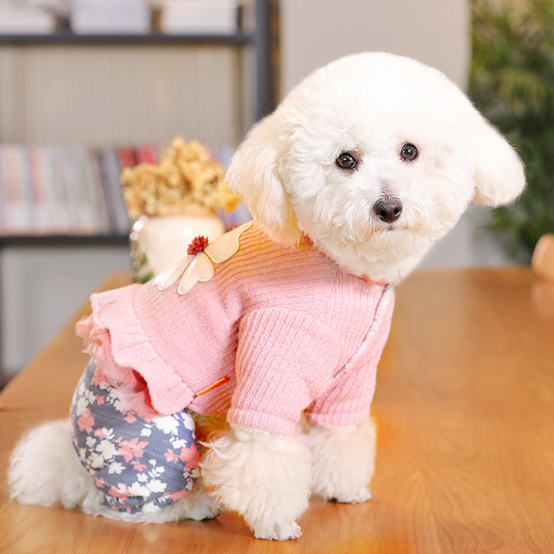 Pet Warm Clothes Floral Coat for Puppy Winter Coat Dog Outfit