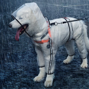 Pet Raincoat Four Feet Hooded Transparent Waterproof Rain Out Clothes