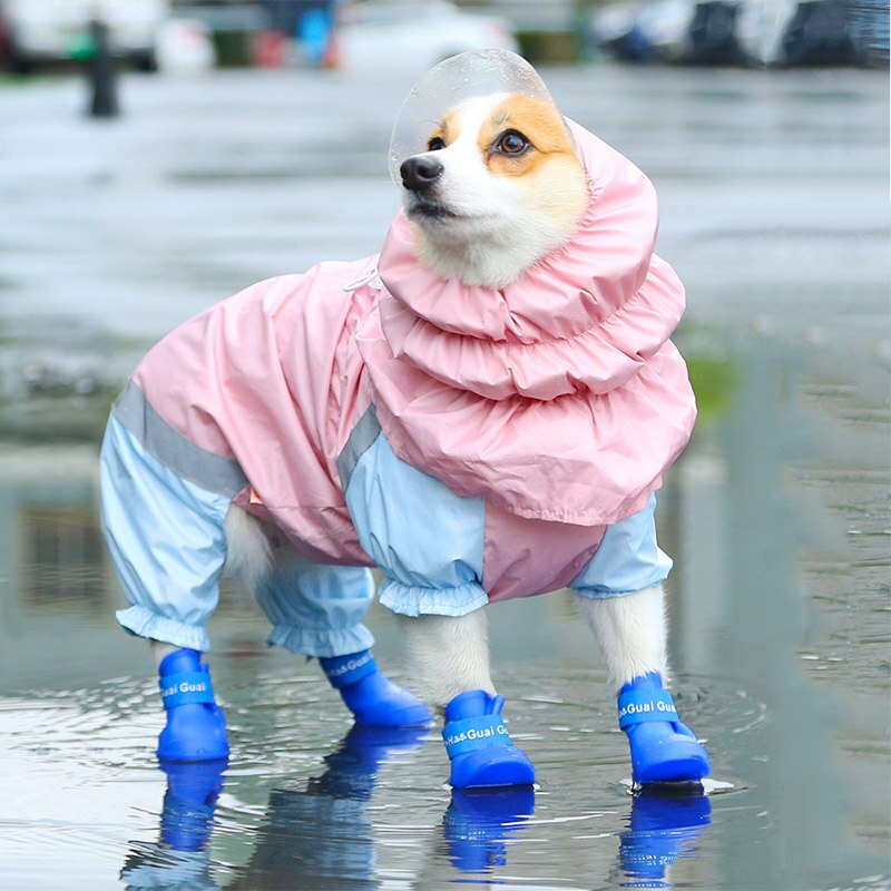 Pet Cat Dog Raincoat Hooded Clothes Waterproof Rain Jumpsuit