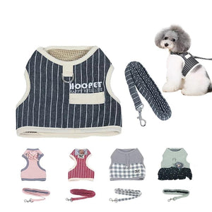 Adjustable Small Pet Harness with Leash Square Stripes  Soft Vest Harness