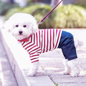 Pet Dog Clothing Stripe Jumpsuit Dress Apparel Costume Cowboy