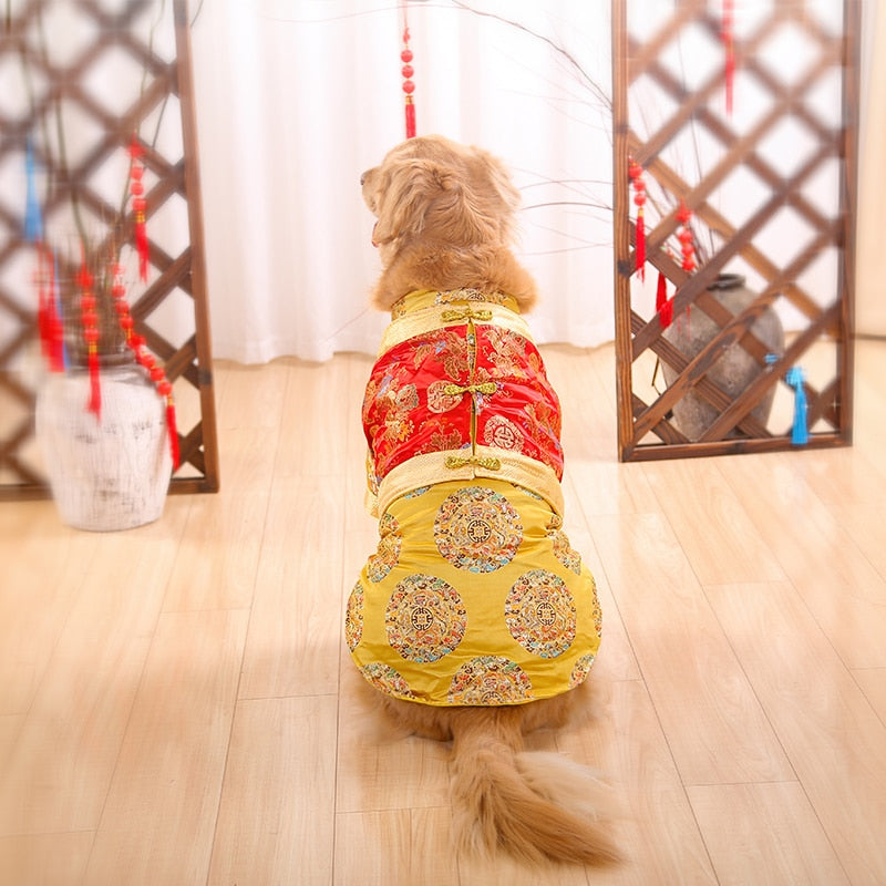 Pet Dog Chinese New Year Traditional Tang Suit Two Feet Clothes